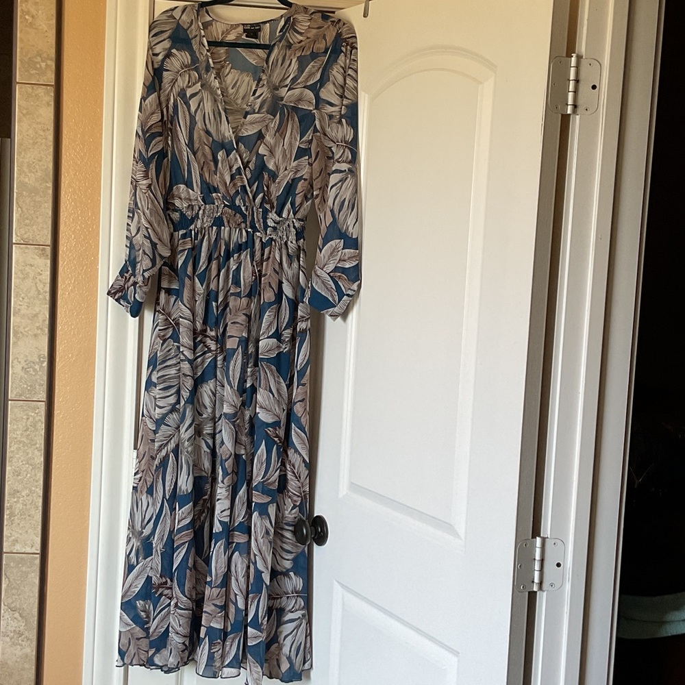 Chic Long Sleeve Leaf Print Dress